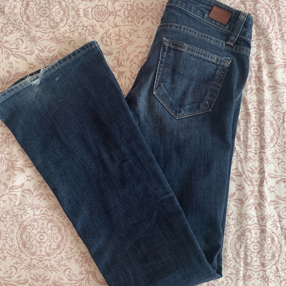Y2K, low rise, flared denim jeans.
